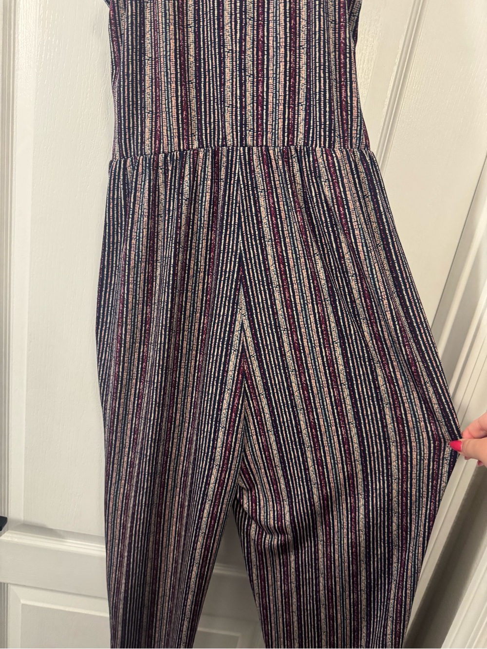 BCBGeneration Striped Pull On Jumpsuit in Navy and Pink - Picture 7 of 10